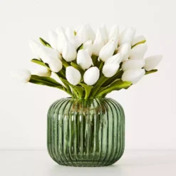 White Tulip Bunch Artificial Flowers – 12 Stem Faux Floral Bouquet -Provincialhomeliving 1050491 A