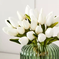 White Tulip Bunch Artificial Flowers – 12 Stem Faux Floral Bouquet -Provincialhomeliving 1050491 B