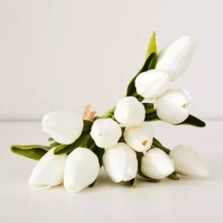 White Tulip Bunch Artificial Flowers – 12 Stem Faux Floral Bouquet -Provincialhomeliving 1050491 C