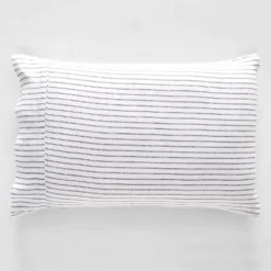 Antwerp Linen Pillowcase Std Pair White & Charcoal