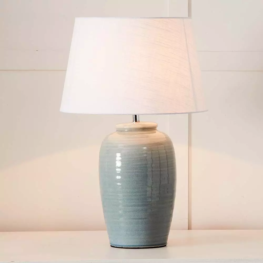 Taavi Duck Egg Blue Porcelain Table Lamp – Classic White Cotton Shade 4 Taavi Duck Egg Blue Porcelain Table Lamp – Classic White Cotton Shade - Image 2
