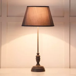 Lissy Grey Table Lamp with Oak Stand – 66cm Contemporary Linen Blend Study Light -Provincialhomeliving 1117257583 C