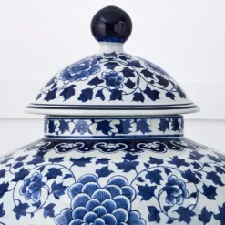 Piquant Blue and White Porcelain Ginger Jar – Classic Floral Pattern Decorative Storage -Provincialhomeliving 1117258222 u
