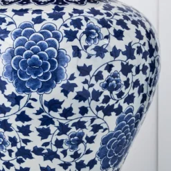 Piquant Blue and White Porcelain Ginger Jar – Classic Floral Pattern Decorative Storage -Provincialhomeliving 1117258222 v