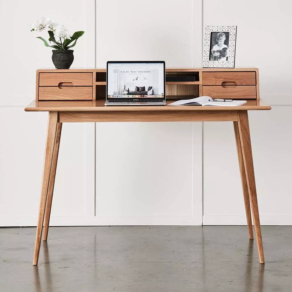 Karl Natural Oak Shaker Style Desk – 4 Drawers & Integrated Storage Shelf 3 Karl Natural Oak Shaker Style Desk – 4 Drawers & Integrated Storage Shelf