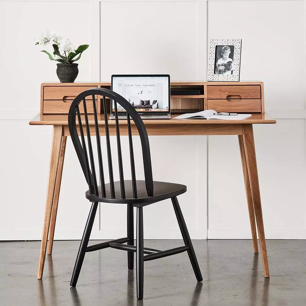 Karl Natural Oak Shaker Style Desk – 4 Drawers & Integrated Storage Shelf 4 Karl Natural Oak Shaker Style Desk – 4 Drawers & Integrated Storage Shelf - Image 2