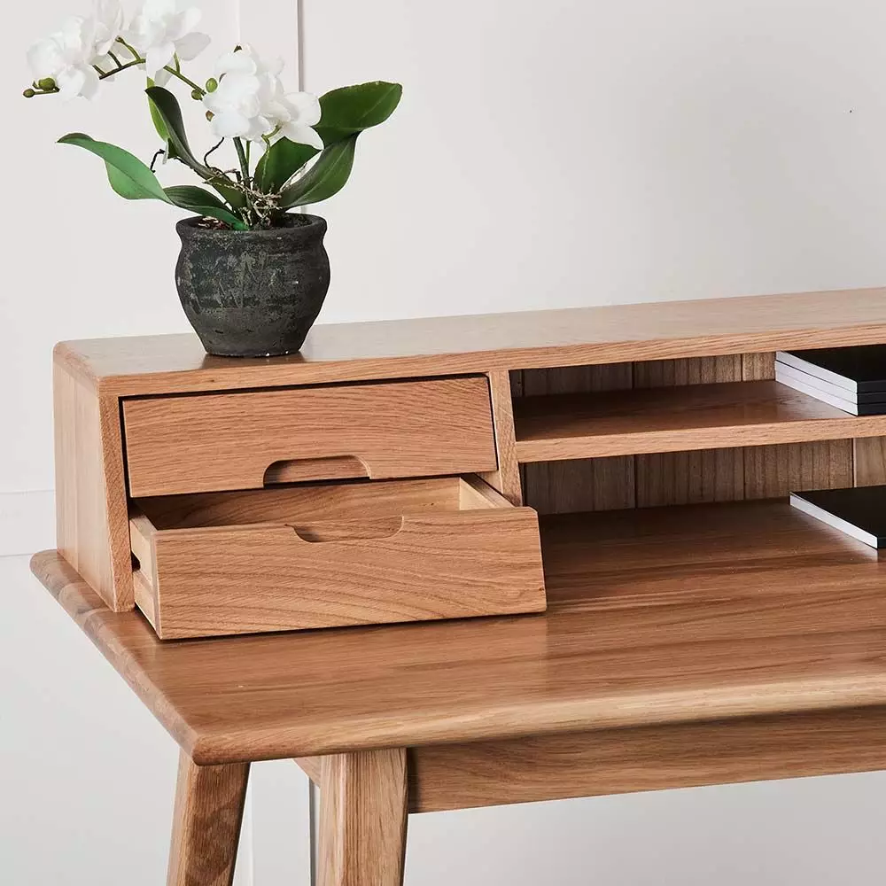 Karl Natural Oak Shaker Style Desk – 4 Drawers & Integrated Storage Shelf 7 Karl Natural Oak Shaker Style Desk – 4 Drawers & Integrated Storage Shelf - Image 5