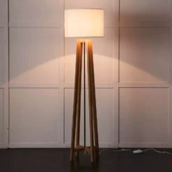 Tish Floor Lamp Natural Oak with White Shade – 4-Leg Architectural Standing Lamp -Provincialhomeliving 1117258243 C
