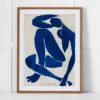 Henri Matisse Abstract Cut-Out Framed Wall Art – Blue & White Plant Motif (63x83cm)