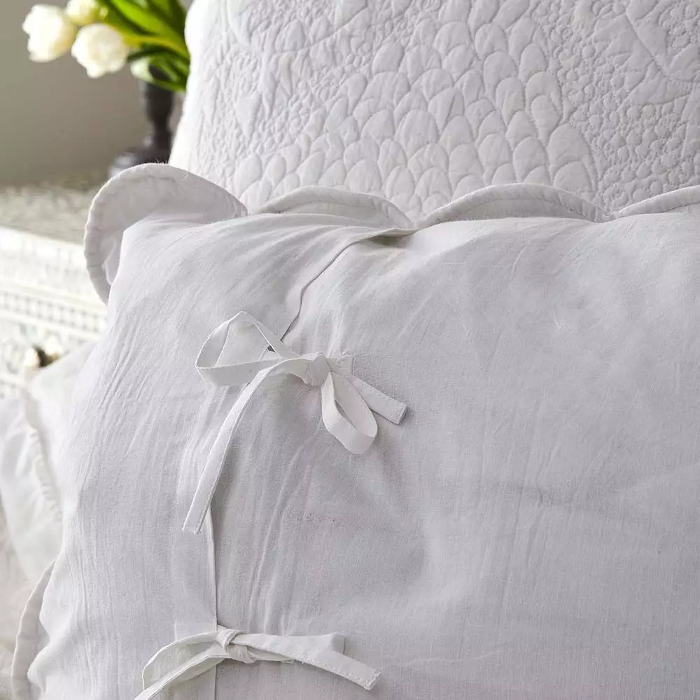 Pembroke White 100% Cotton French Boutis Quilted Euro Sham with Scalloped Edge 5 Pembroke White 100% Cotton French Boutis Quilted Euro Sham with Scalloped Edge - Image 3