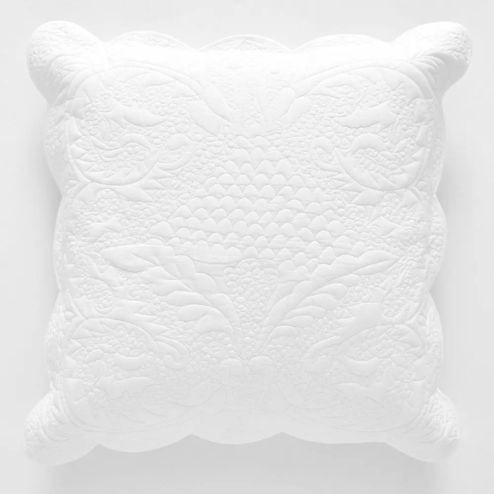 Pembroke White 100% Cotton French Boutis Quilted Euro Sham with Scalloped Edge 3 Pembroke White 100% Cotton French Boutis Quilted Euro Sham with Scalloped Edge