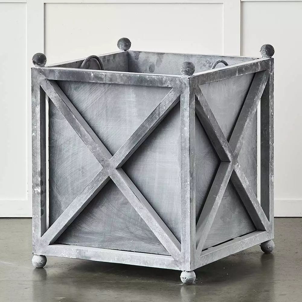 Normandy Planter - Soft Lead Gray Wrought Iron Square Outdoor Pot (50cm) 3 Normandy Planter - Soft Lead Gray Wrought Iron Square Outdoor Pot (50cm)