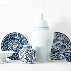 Macau Ceramic Ginger Jar – Blue and White Floral & Bird Pattern Traditional Lidded Urn -Provincialhomeliving 1117259415 B