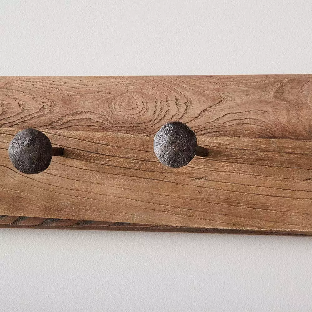 Farrier Natural Elm - Flattened Metal Nail Hooks Rustic Wall Rack 5 Farrier Natural Elm - Flattened Metal Nail Hooks Rustic Wall Rack - Image 3