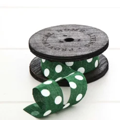 Dottie Ribbon Green & White Polka Dot – 10m Decorative Gift Wrap Ribbon