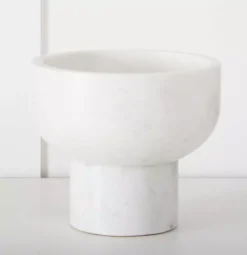 Hedland White Marble Footed Bowl – 20cm Contemporary Pedestal Statement Piece