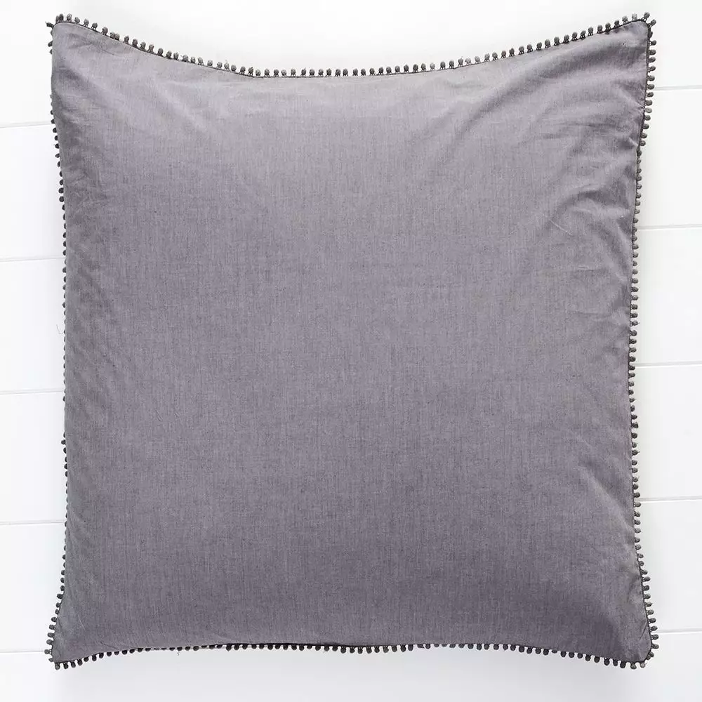 Bronte Truffle Bobble Trim Cotton Euro Pillowcase 3 Bronte Truffle Bobble Trim Cotton Euro Pillowcase