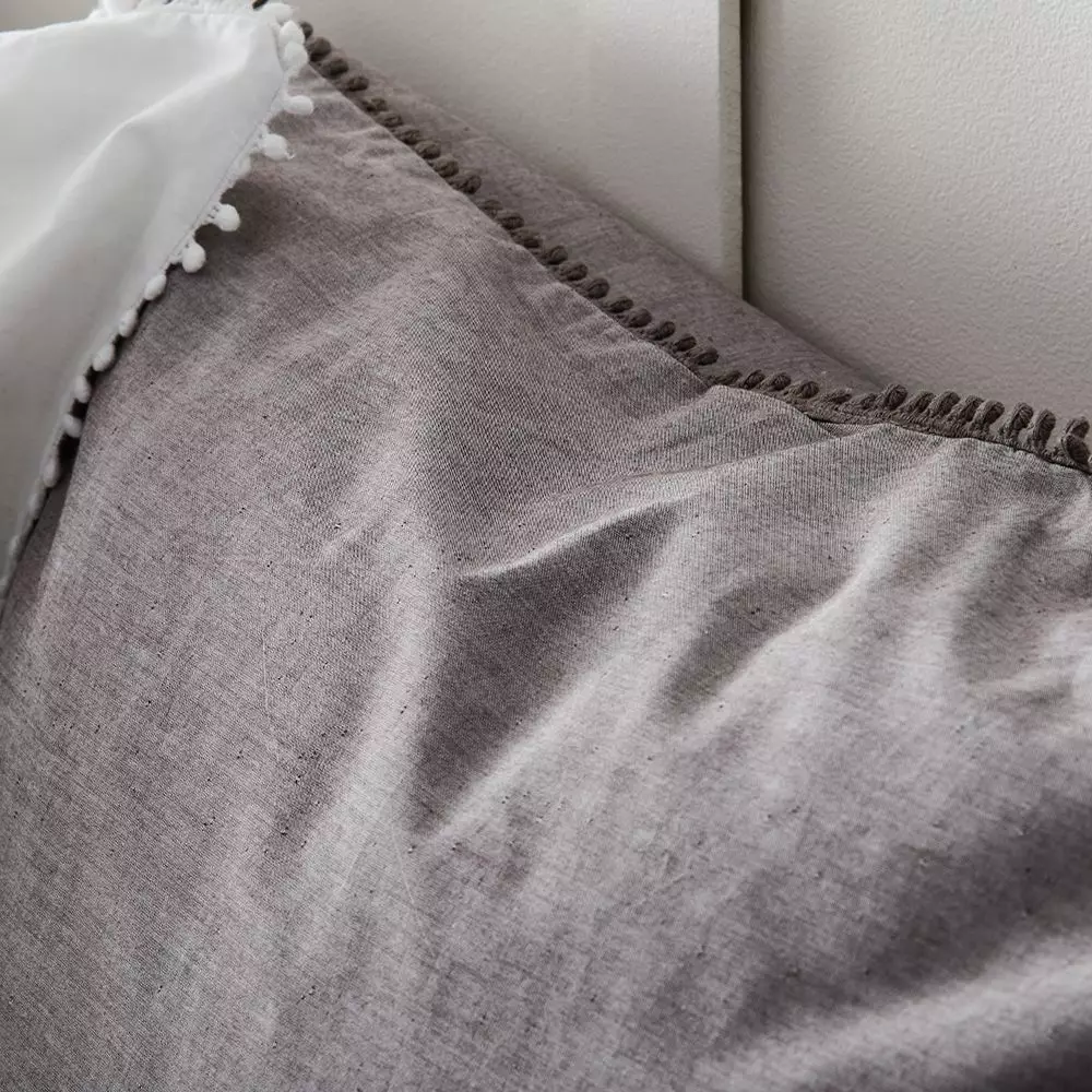 Bronte Truffle Bobble Trim Cotton Euro Pillowcase 4 Bronte Truffle Bobble Trim Cotton Euro Pillowcase - Image 2