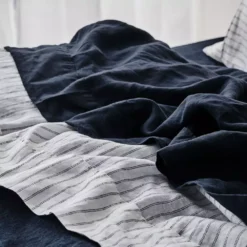 Antwerp Linen Flat Sheet - Ink -Provincialhomeliving 1117260226 b