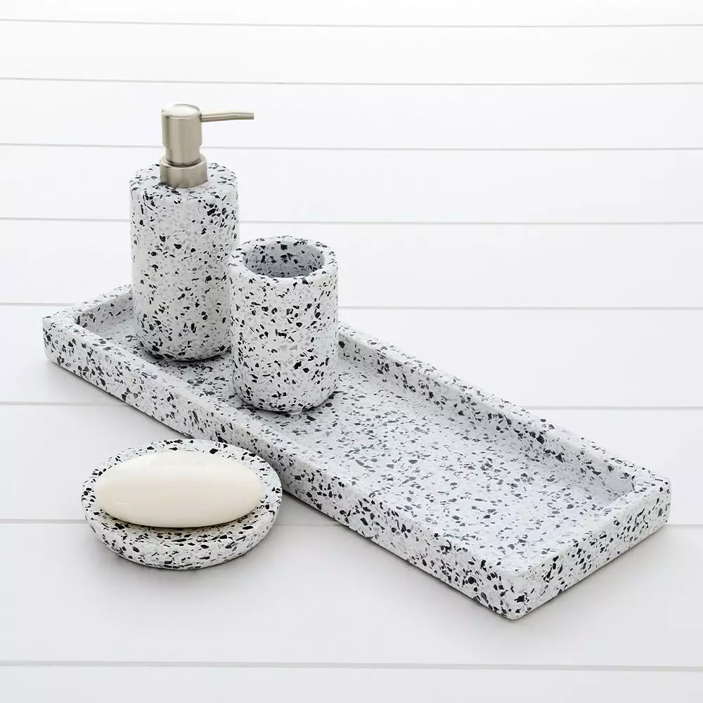 Terrazzo Stone Lotion Dispenser – Natural Grey Speckled Bathroom Accessory 4 Terrazzo Stone Lotion Dispenser – Natural Grey Speckled Bathroom Accessory - Image 2