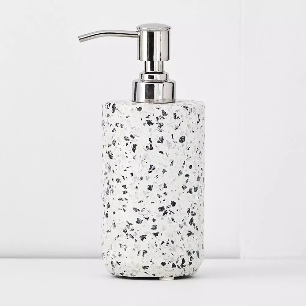 Terrazzo Stone Lotion Dispenser – Natural Grey Speckled Bathroom Accessory 3 Terrazzo Stone Lotion Dispenser – Natural Grey Speckled Bathroom Accessory