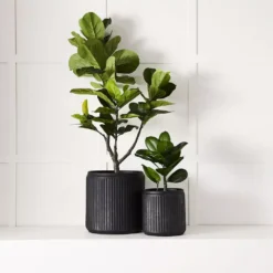 Napoli Large Matte Black Ribbed Tin Planter – Decorative Outdoor Pot -Provincialhomeliving 1117260248 c