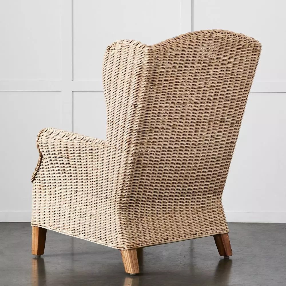 Chambers Handcrafted Kubu Rattan Wingback Armchair – Blonde Natural Finish with Cushion 6 Chambers Handcrafted Kubu Rattan Wingback Armchair – Blonde Natural Finish with Cushion - Image 4