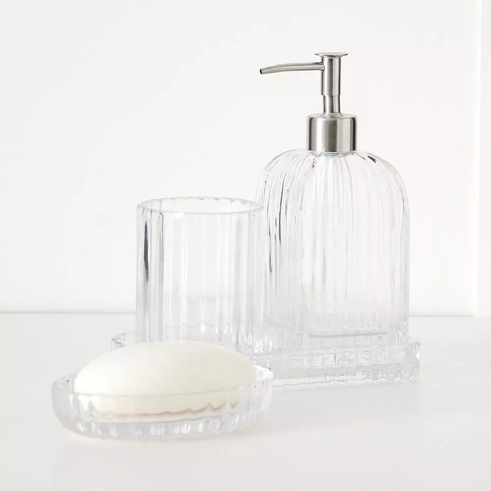 Marquis Clear Fluted Glass Rectangular Tray – Luxury Bathroom Vanity Accessory 4 Marquis Clear Fluted Glass Rectangular Tray – Luxury Bathroom Vanity Accessory - Image 2