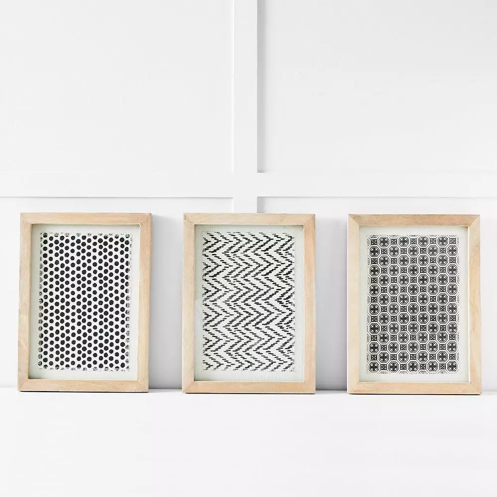 Azim Mona Black and White Fabric Print – Mango Wood Framed Wall Art 4 Azim Mona Black and White Fabric Print – Mango Wood Framed Wall Art - Image 2