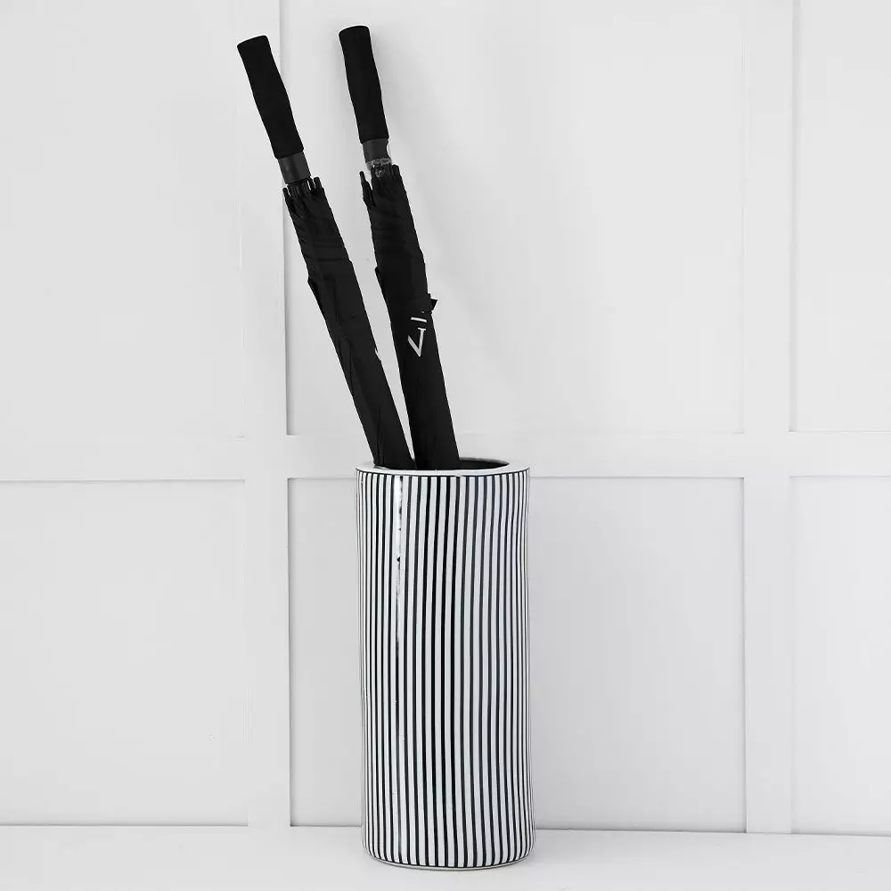 Kingdom Black and White Striped Ceramic Umbrella Stand – 47cm Tall Entryway Decor 4 Kingdom Black and White Striped Ceramic Umbrella Stand – 47cm Tall Entryway Decor - Image 2