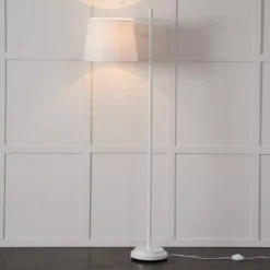 Brooklyn White Iron Floor Lamp – Modern Tapered Cotton Shade Standing Light -Provincialhomeliving 1117260877 c