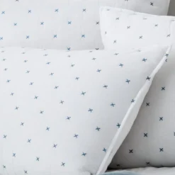 Celine Standard Sham - White Cotton with Cloud Blue Cross Stitch Detail -Provincialhomeliving 1117261004 n