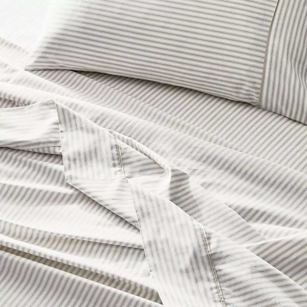 Parish Natural & White Striped Flat Sheet – Cotton Percale Herringbone Ticking 4 Parish Natural & White Striped Flat Sheet – Cotton Percale Herringbone Ticking - Image 2