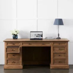 Fletcher Elm Wood Executive Desk - 9-Drawer Traditional Study Desk -Provincialhomeliving 1117261355 c
