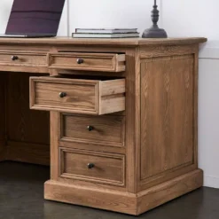 Fletcher Elm Wood Executive Desk - 9-Drawer Traditional Study Desk -Provincialhomeliving 1117261355 e