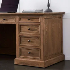 Fletcher Elm Wood Executive Desk - 9-Drawer Traditional Study Desk -Provincialhomeliving 1117261355 i