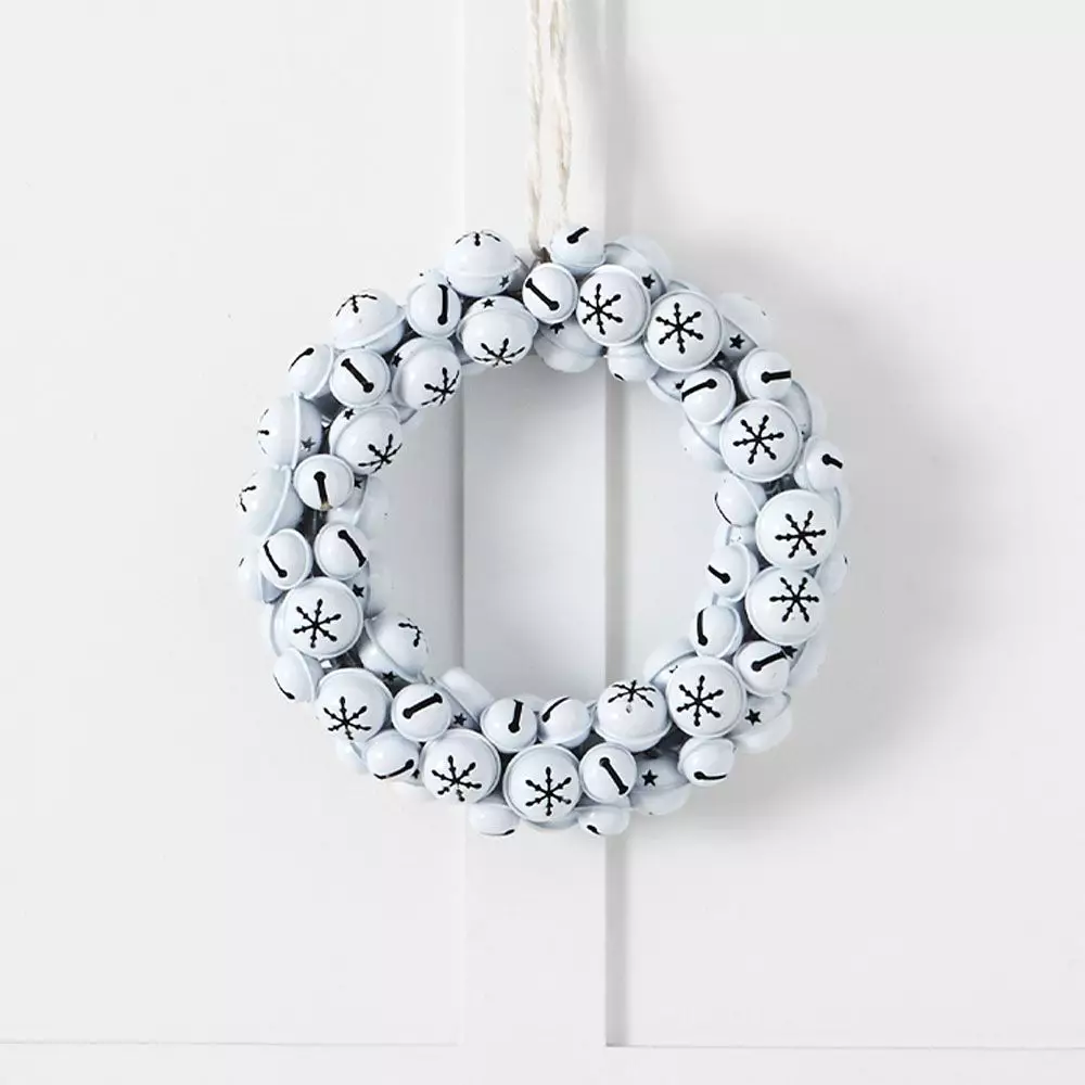 Twinkle Bell Wreath 25cm - Shabby Chic White Metal Christmas Door Decor 3 Twinkle Bell Wreath 25cm - Shabby Chic White Metal Christmas Door Decor