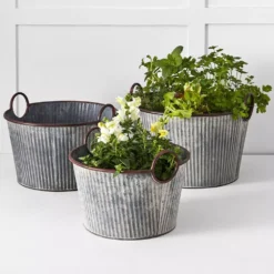 Palmer Large Soft Grey Tin Tub Planter – Rustic Outdoor Garden Pot 7 Palmer Large Soft Grey Tin Tub Planter – Rustic Outdoor Garden Pot -Provincialhomeliving 1117261369 c