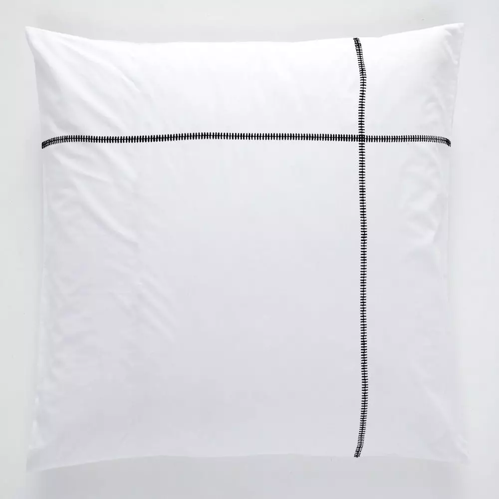 Metro Euro Pillowcase White with Black Graphic Stitch Detail - 67x67cm Cotton Bedding 3 Metro Euro Pillowcase White with Black Graphic Stitch Detail - 67x67cm Cotton Bedding