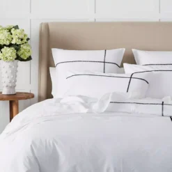 Metro Euro Pillowcase White with Black Graphic Stitch Detail - 67x67cm Cotton Bedding 11 Metro Euro Pillowcase White with Black Graphic Stitch Detail - 67x67cm Cotton Bedding -Provincialhomeliving 1117261417 e