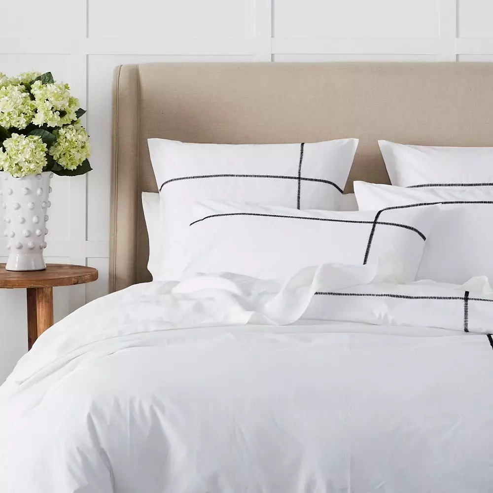 Metro Euro Pillowcase White with Black Graphic Stitch Detail - 67x67cm Cotton Bedding 7 Metro Euro Pillowcase White with Black Graphic Stitch Detail - 67x67cm Cotton Bedding - Image 5