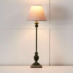 Paulette Green Timber Table Lamp with Natural Tapered Linen Shade - 69cm Tall -Provincialhomeliving 1117261435 c