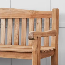 Leonardo Natural Teak Outdoor Bench – Classic Slatted Back with Curved Arms -Provincialhomeliving 1117261649 c