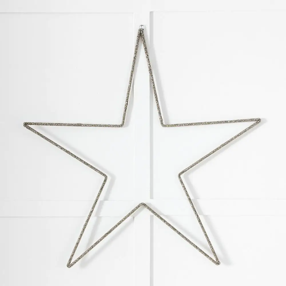 80cm Large Silver Beaded Sparkle Star – Decorative Christmas Hanging Star Decor 3 80cm Large Silver Beaded Sparkle Star – Decorative Christmas Hanging Star Decor