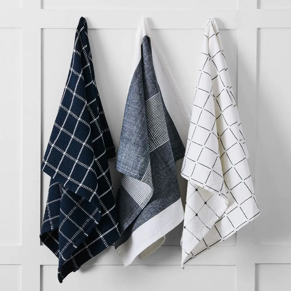 Camden Tea Towel 3 Pk Navy 4 Camden Tea Towel 3 Pk Navy - Image 2