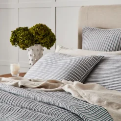 Parish Black & White Striped Cotton Percale Coverlet – Herringbone Quilted Bedspread -Provincialhomeliving 1117262041 d