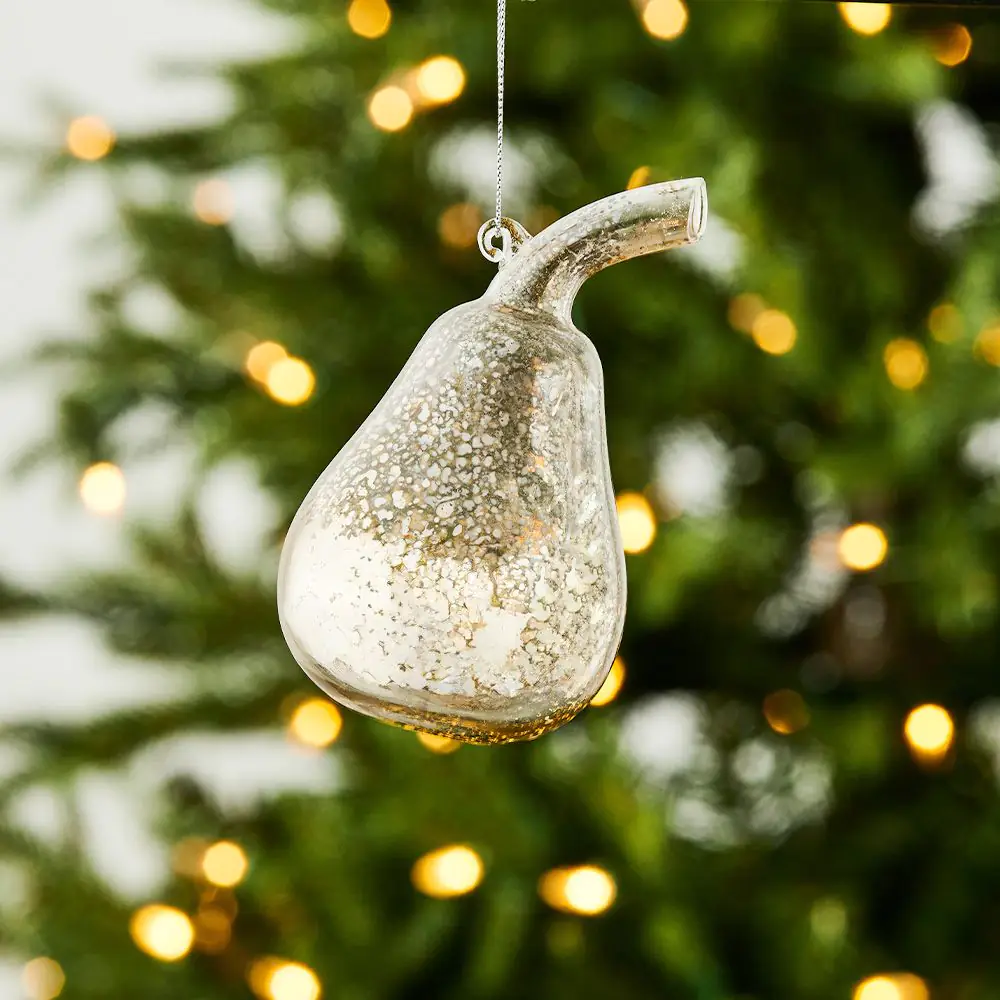 Noelle Antique Gold Pear Bauble – Vintage Hand-Finished Christmas Tree Ornament 3 Noelle Antique Gold Pear Bauble – Vintage Hand-Finished Christmas Tree Ornament