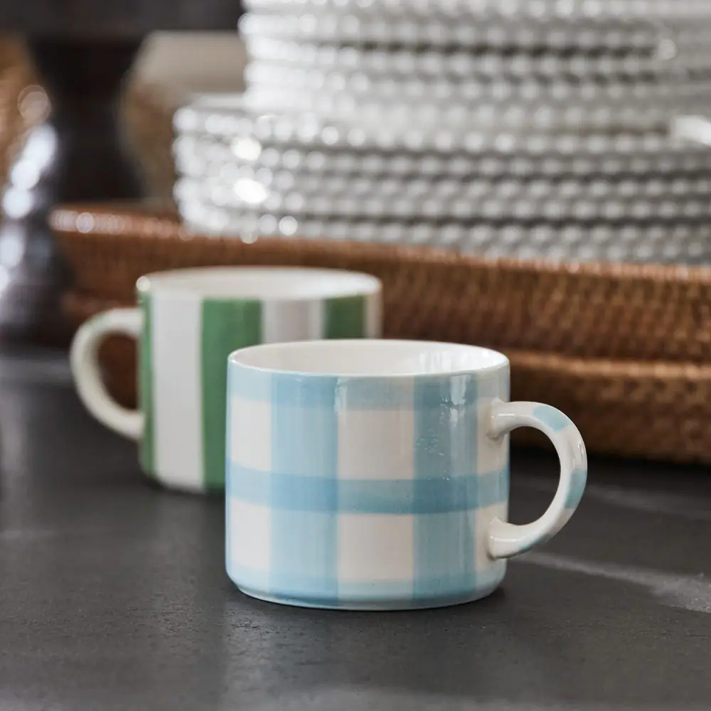Alto Check Mug Duck Egg & White 4 Alto Check Mug Duck Egg & White - Image 2