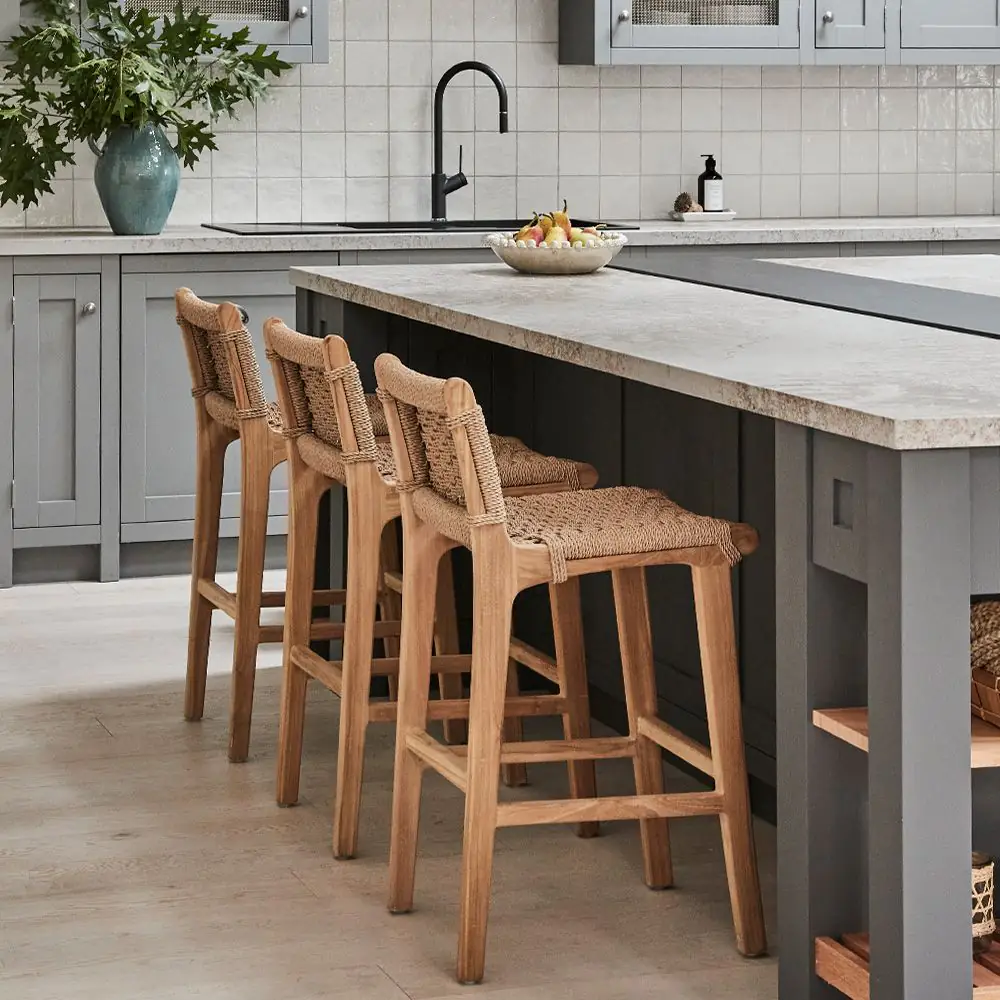 Canyon Natural Teak and Off-White Synthetic Weave Outdoor Barstool 3 Canyon Natural Teak and Off-White Synthetic Weave Outdoor Barstool