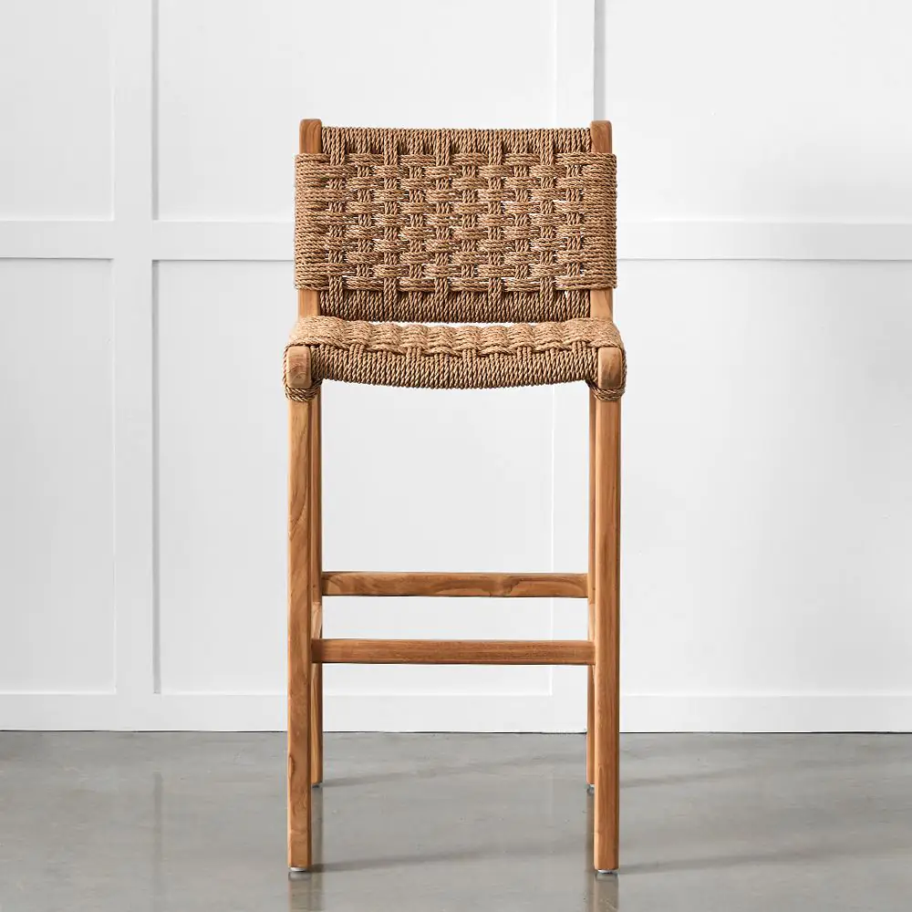 Canyon Natural Teak and Off-White Synthetic Weave Outdoor Barstool 5 Canyon Natural Teak and Off-White Synthetic Weave Outdoor Barstool - Image 3